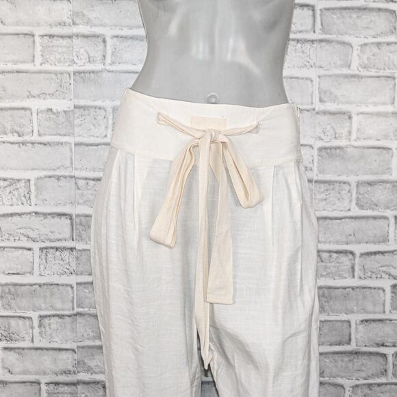 Cult Gaia Women's Linen Blend tie front Pants ivory beige size Small - Picture 9 of 11